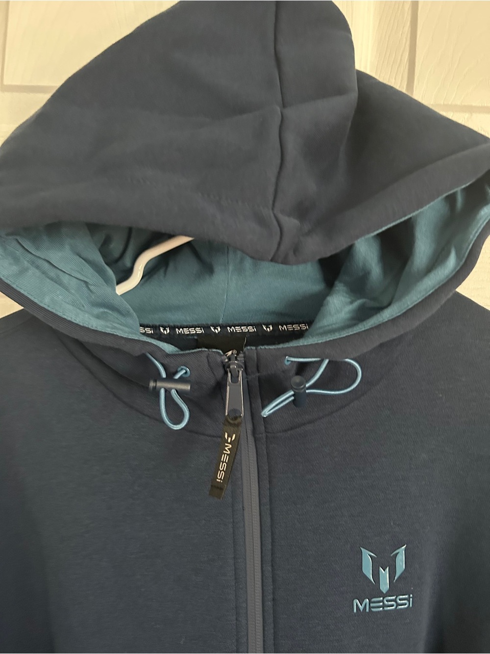 Men's Navy & Teal Half-Zip Hooded Sweater by Messi - Picture 2 of 5